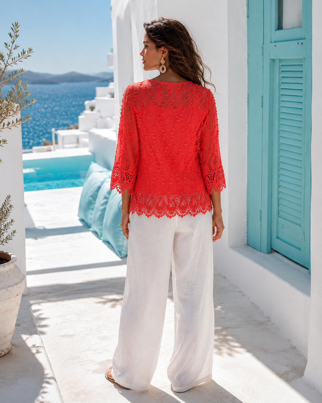 Romola Crochet Edge Top Coral