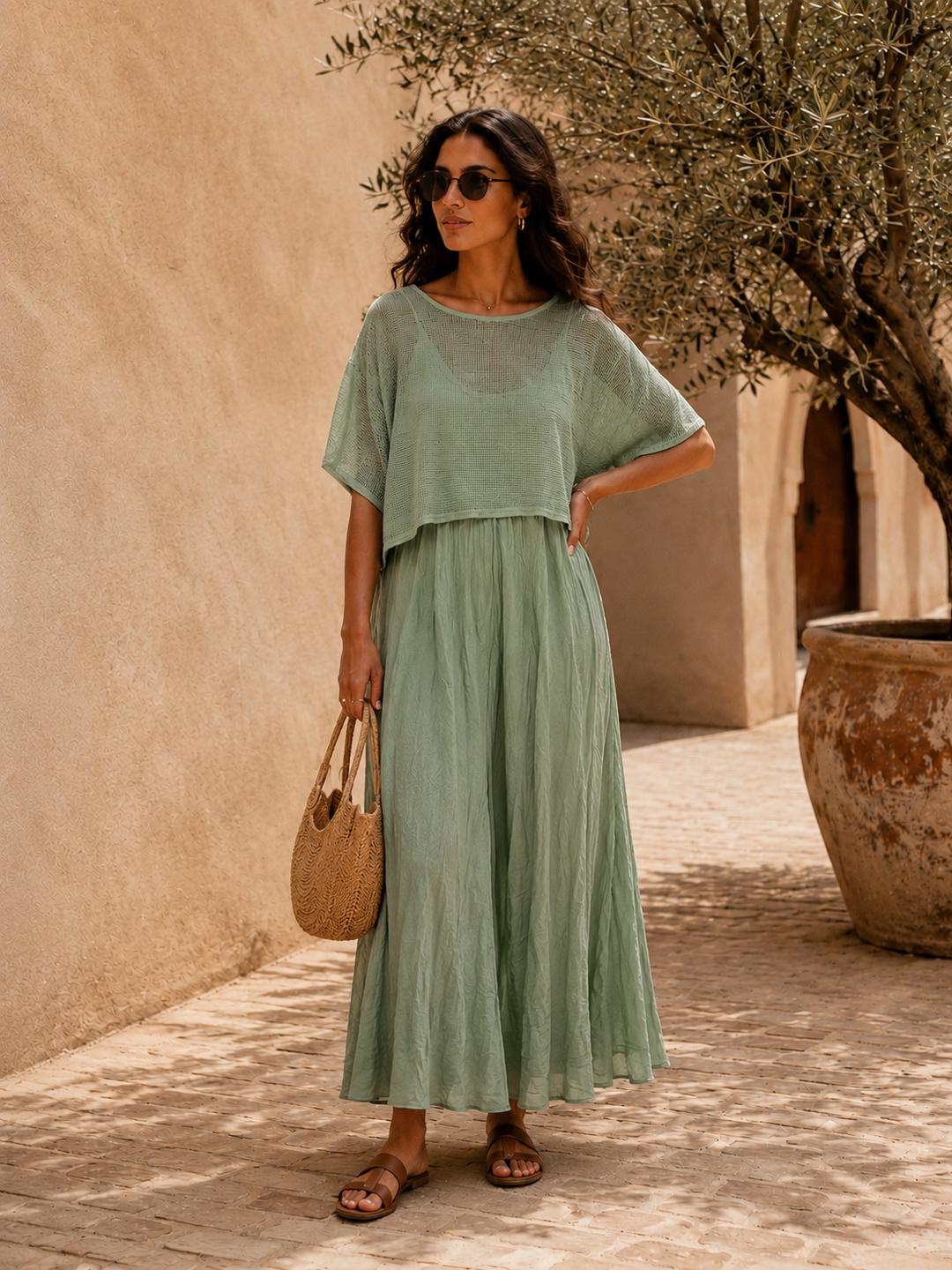 Rosalba Handkerchief Dress Set Khaki