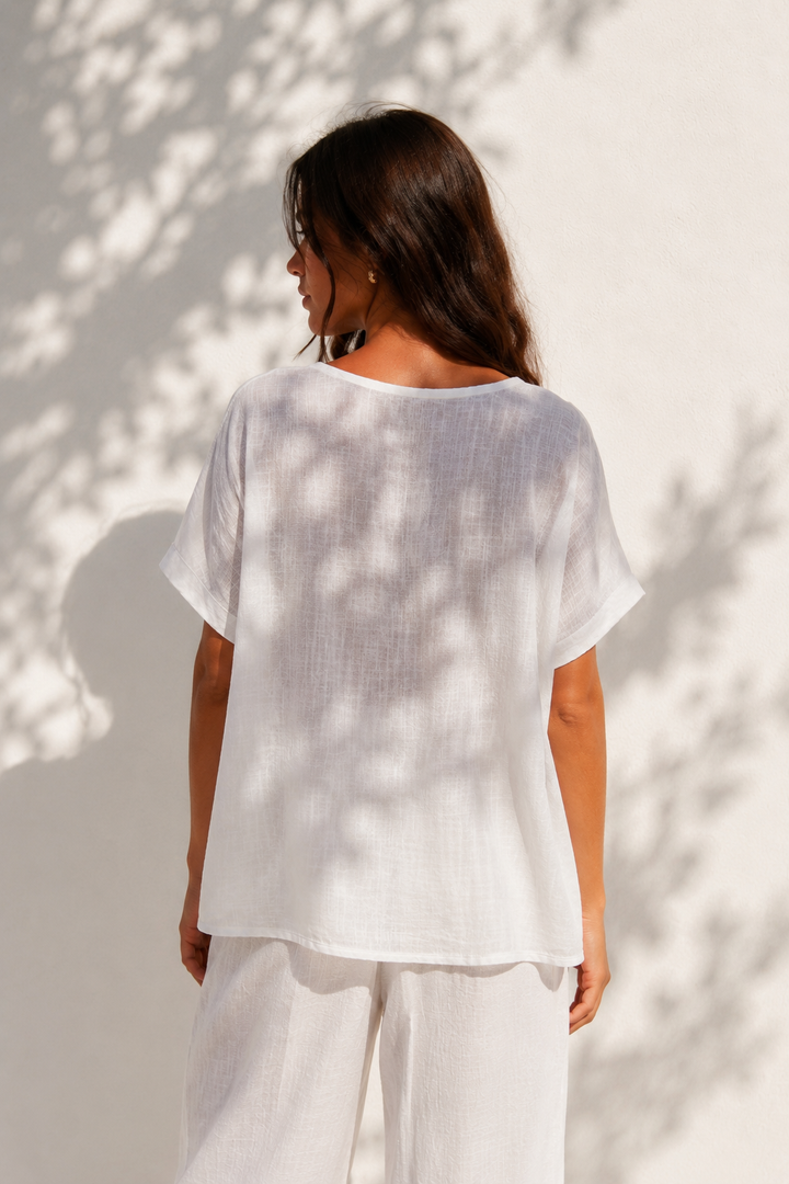 Tessa Cotton Cross Layering Top White