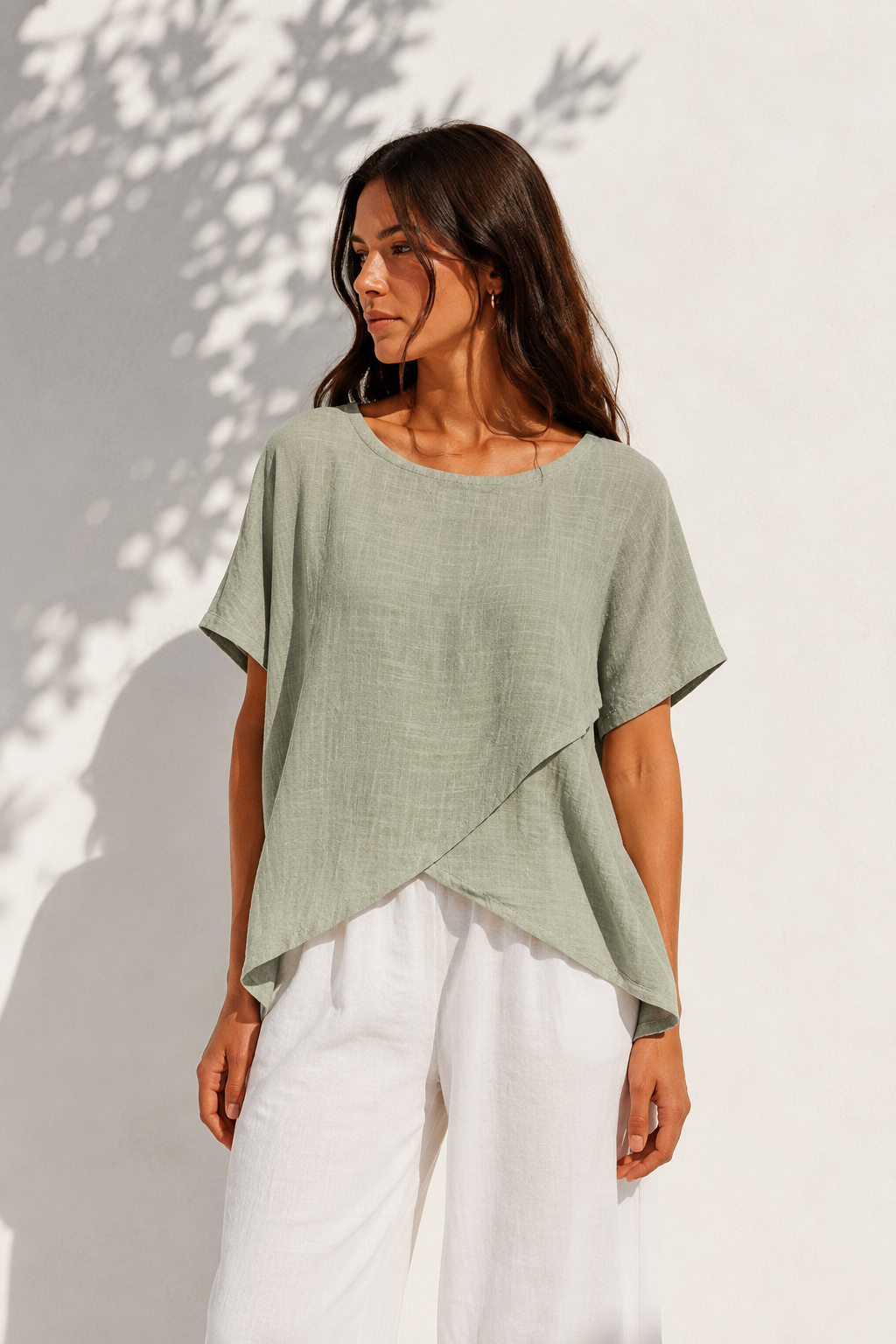 Tessa Cotton Cross Layering Top Khaki