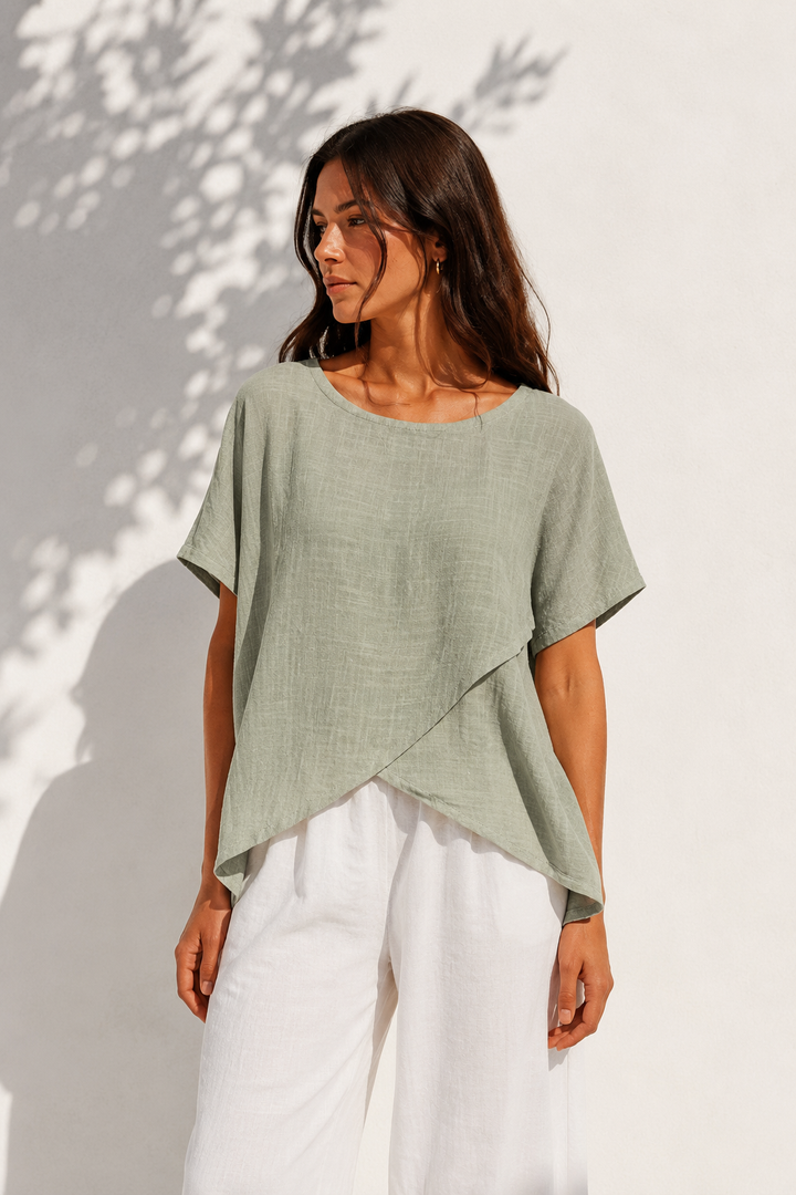 Tessa Cotton Cross Layering Top Khaki