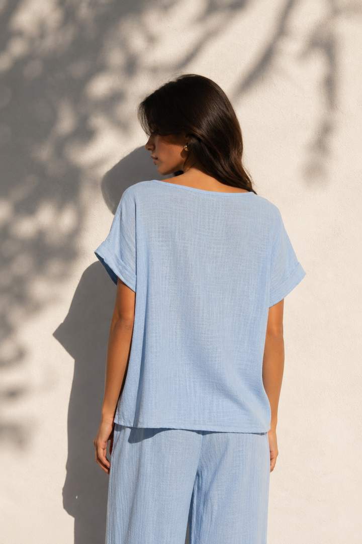 Tessa Cotton Cross Layering Top Blue