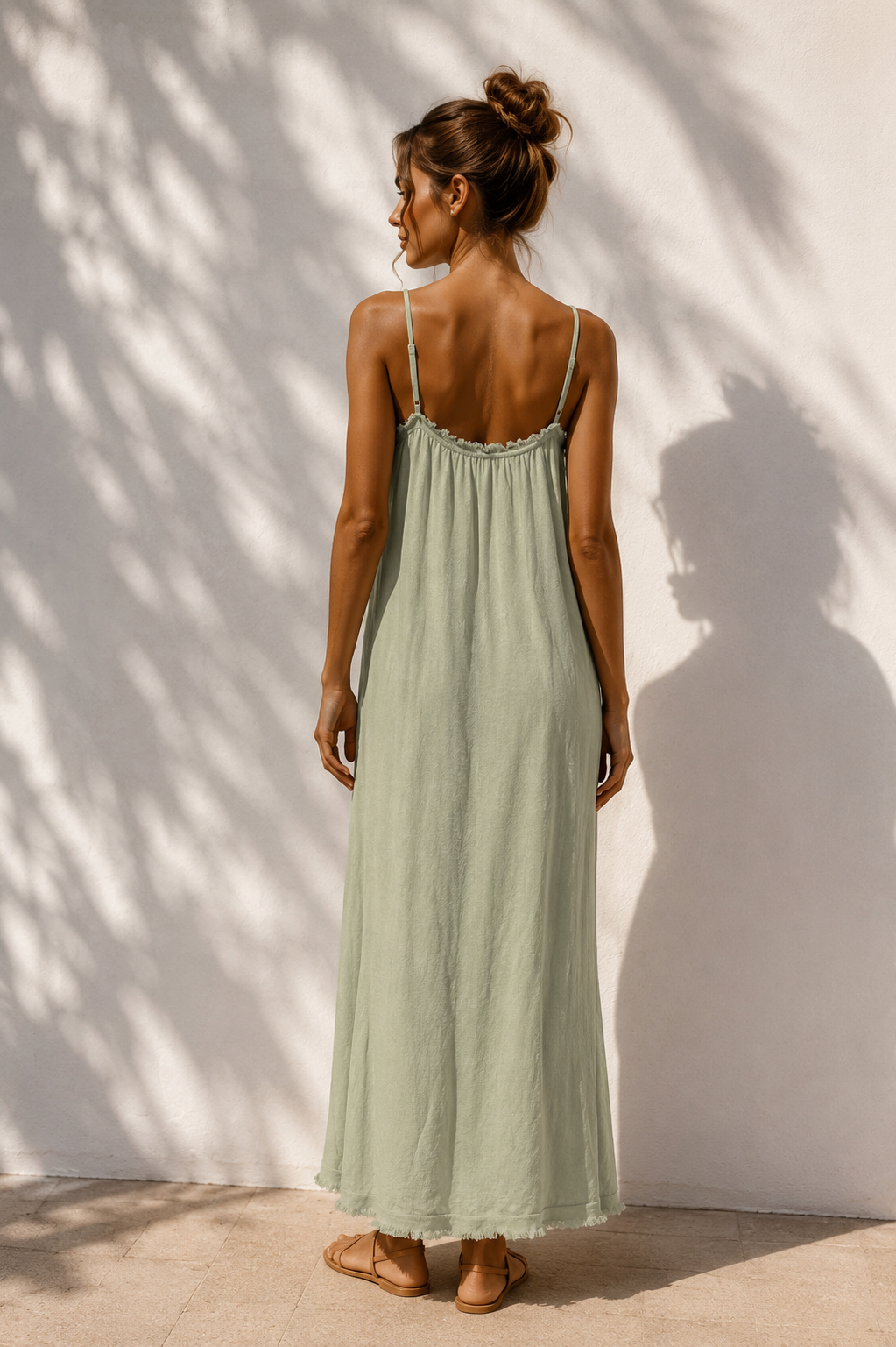 Imani Frayed Edge Dress Khaki
