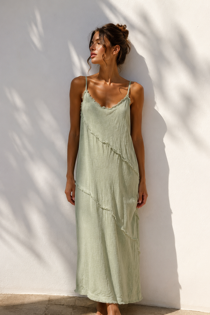 Imani Frayed Edge Dress Khaki