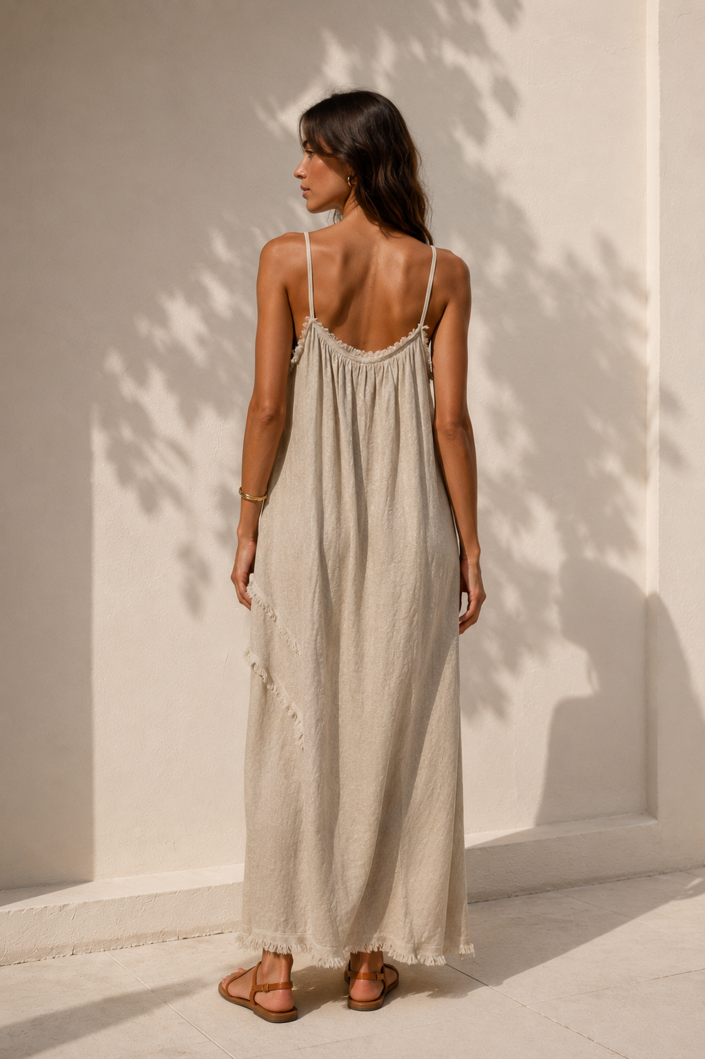 Imani Frayed Edge Dress Beige