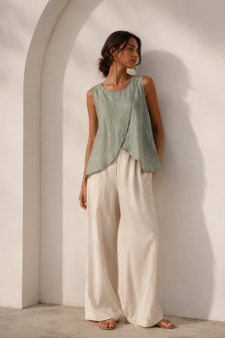 Gracelyn Linen Top Khaki