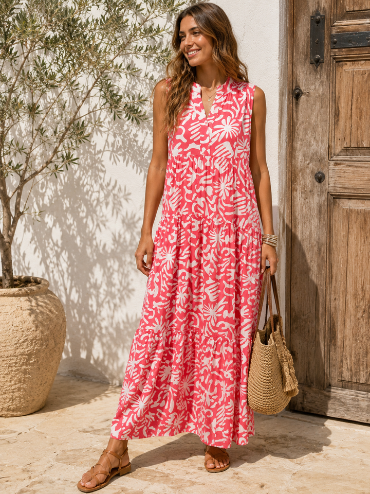 Putri Abstract Maxi Dress Coral