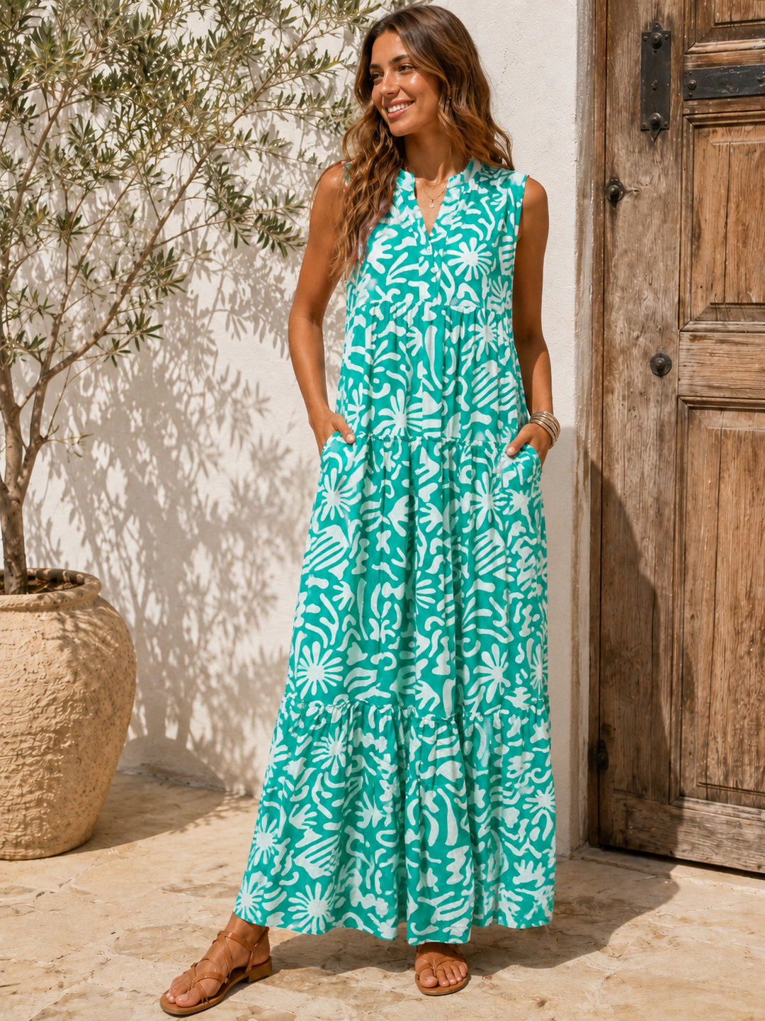 Putri Abstract Maxi Dress Aqua