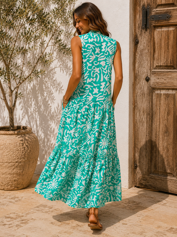 Putri Abstract Maxi Dress Aqua