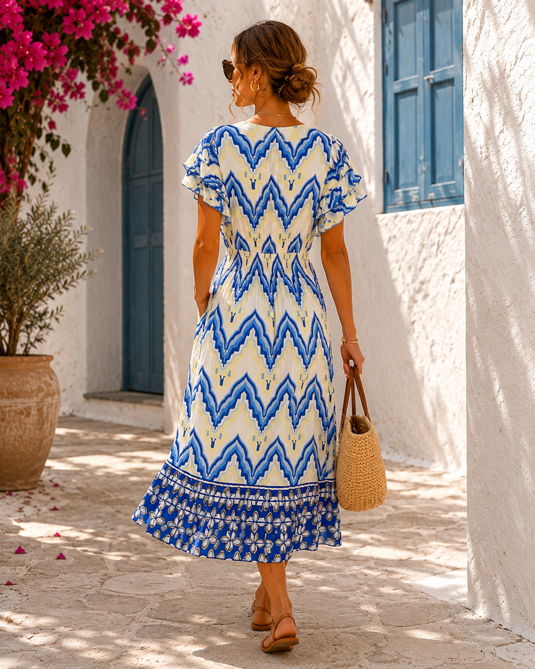 Jemina Aztec Print Midi Dress Blue