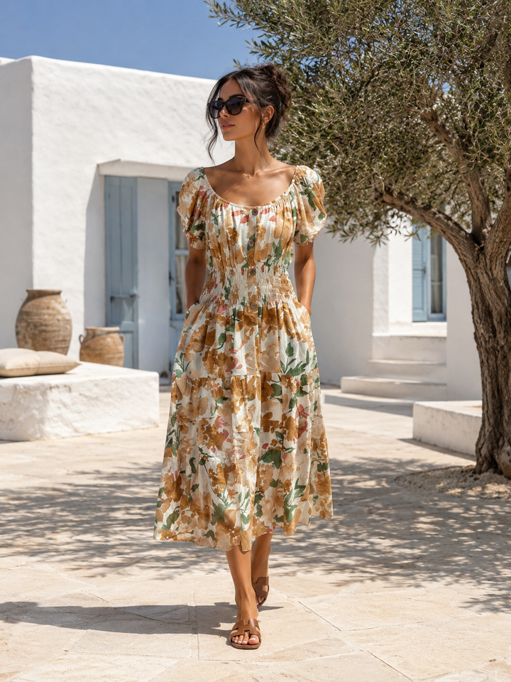 Ciara Floral Print Midi Dress Toffee