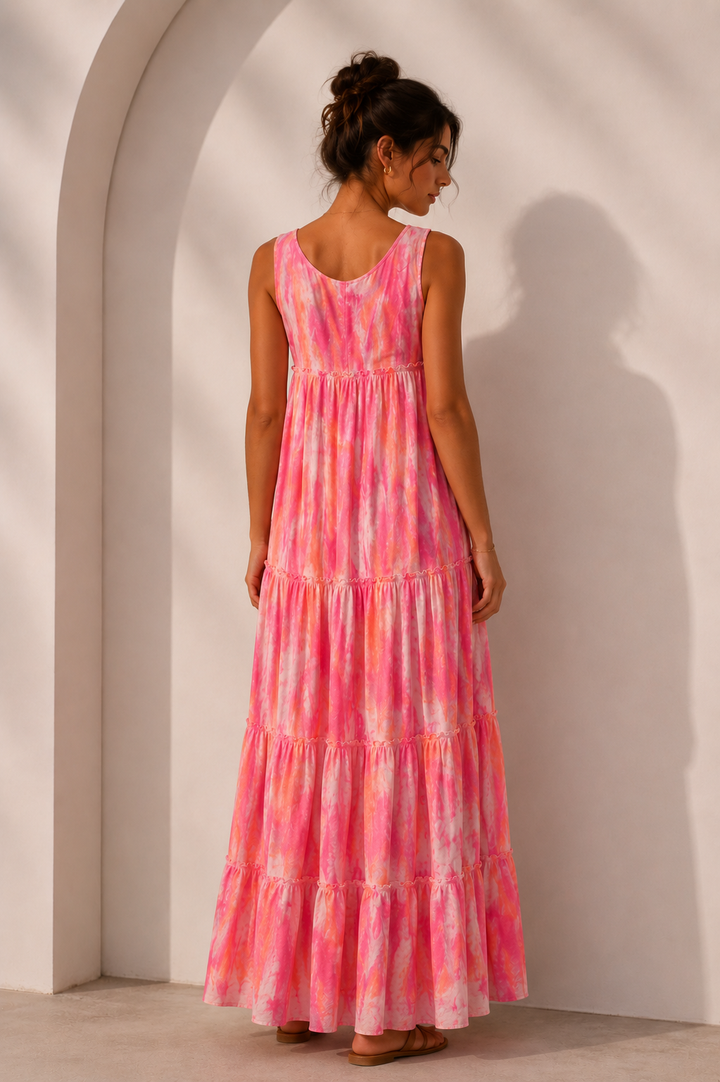 Kartika Tie Dye Maxi Dress Coral