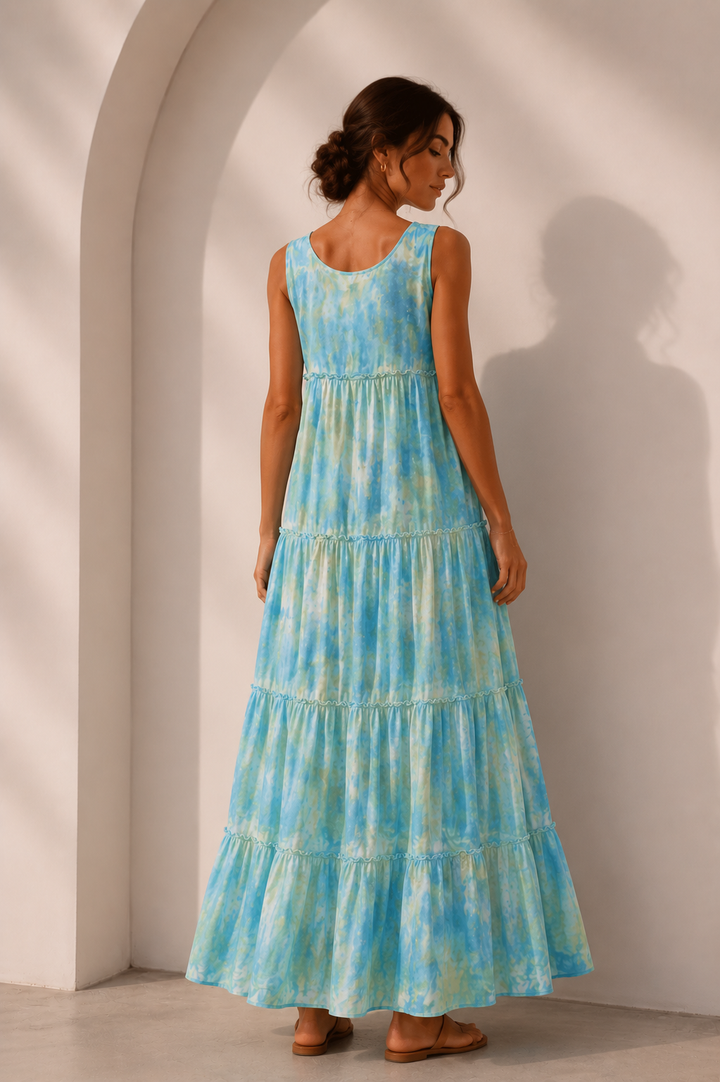 Kartika Tie Dye Maxi Dress Sea Blue