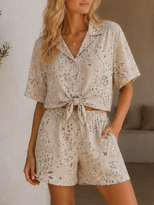 Bandana Print Shorts & Top Beige