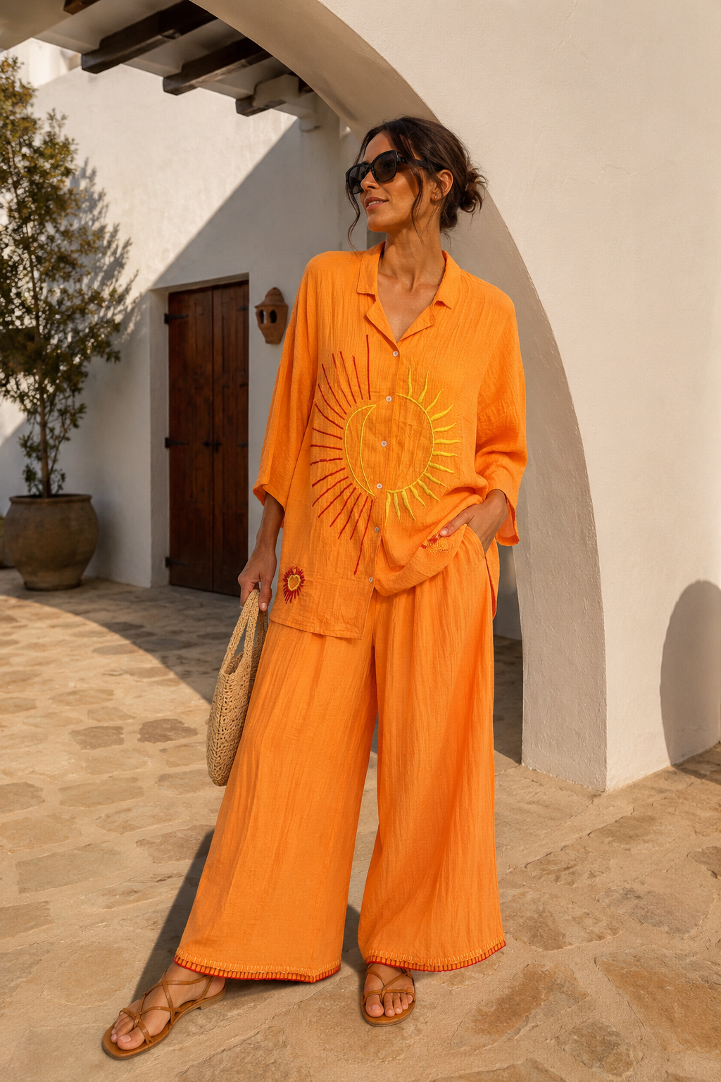 Khadiza Trousers & Shirt Set Orange