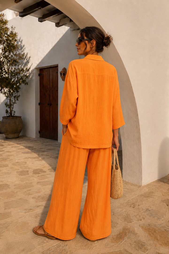 Khadiza Trousers & Shirt Set Orange