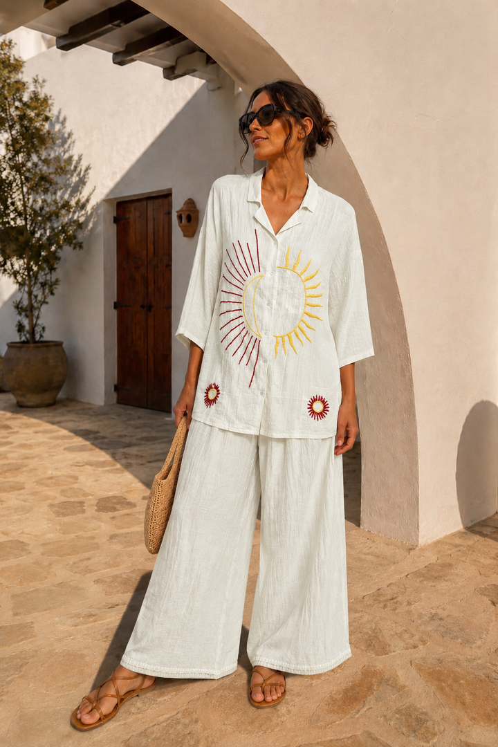 Khadiza Trousers & Shirt Set Cream