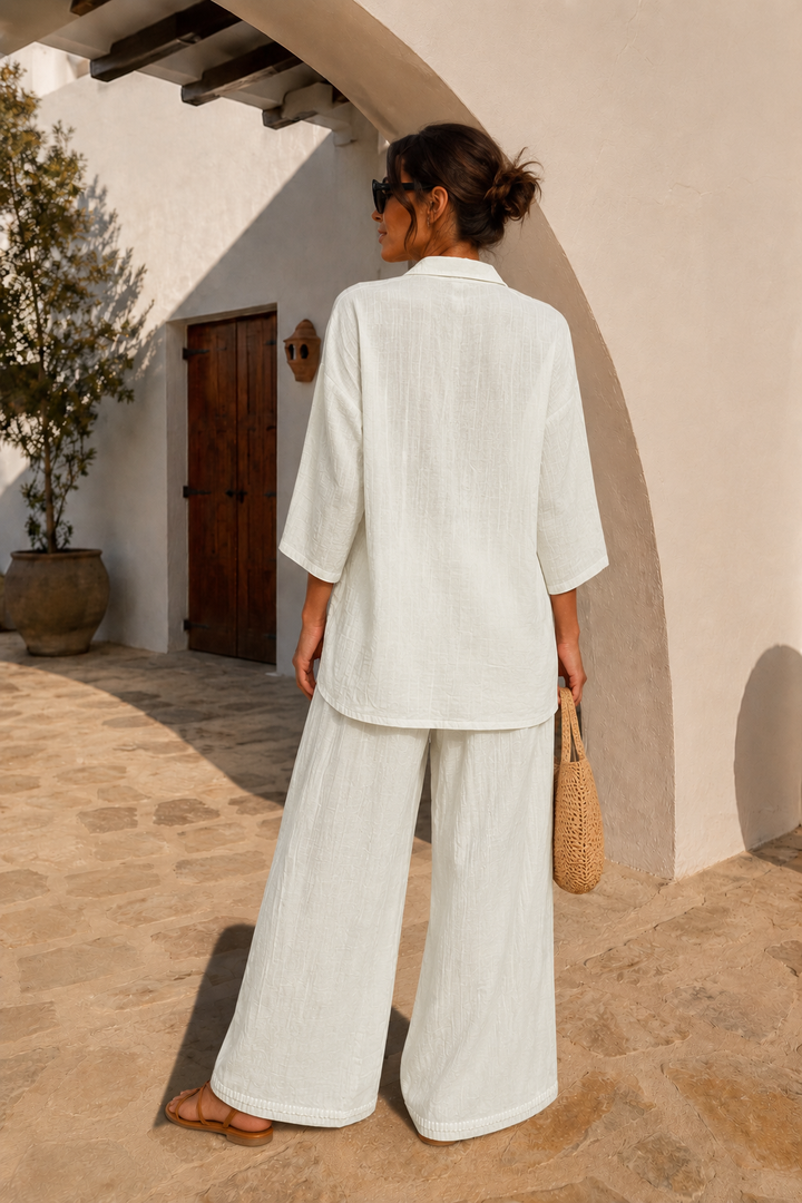 Khadiza Trousers & Shirt Set Cream