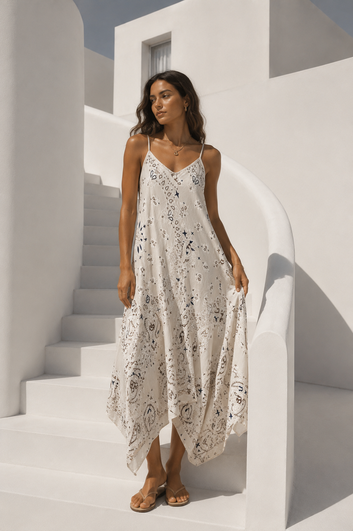 Bandana Print Hanky Dress Beige