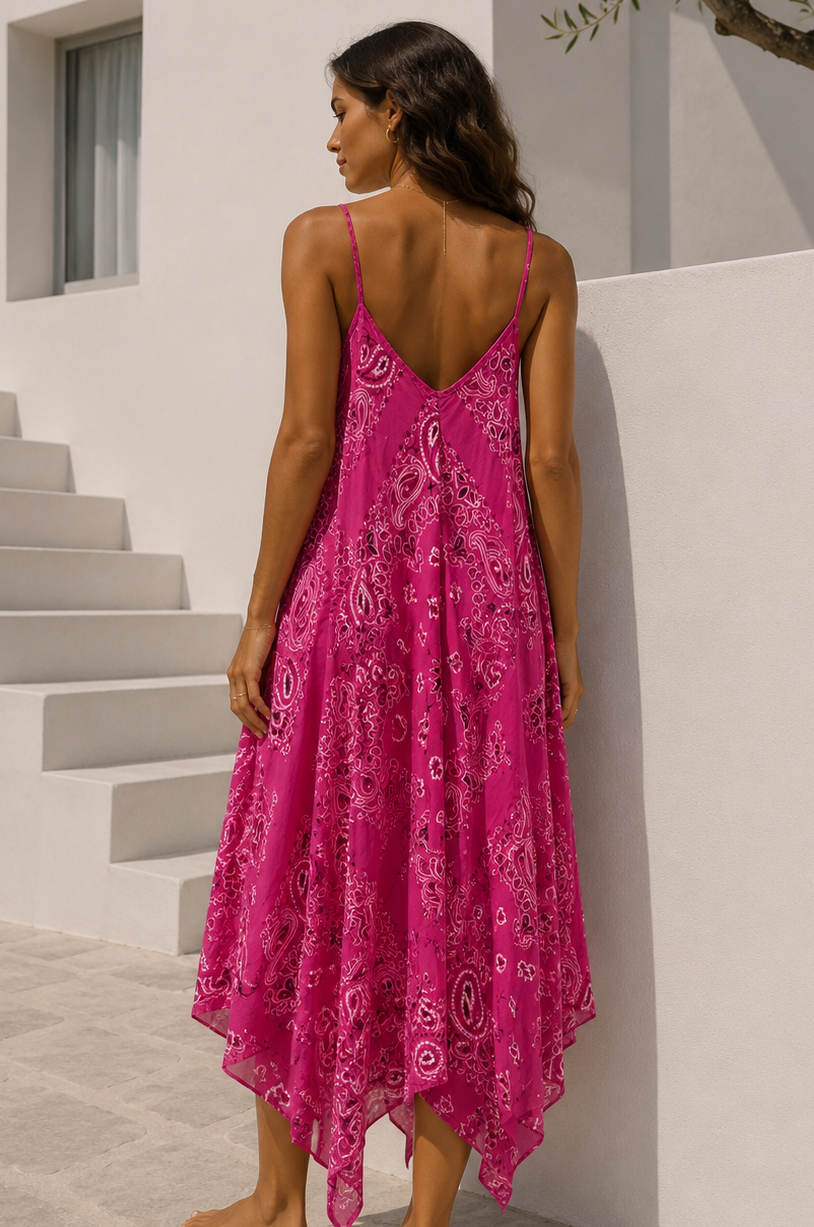 Bandana Print Hanky Dress Fuchsia