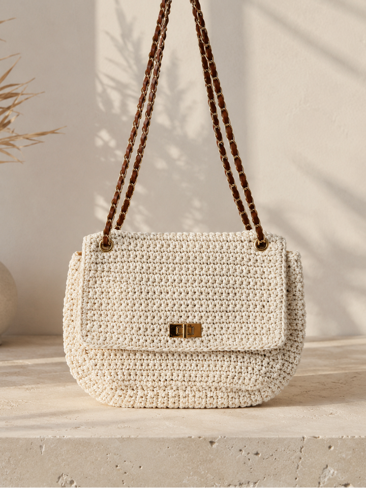 Madilyn Woven Chain Bag Cream