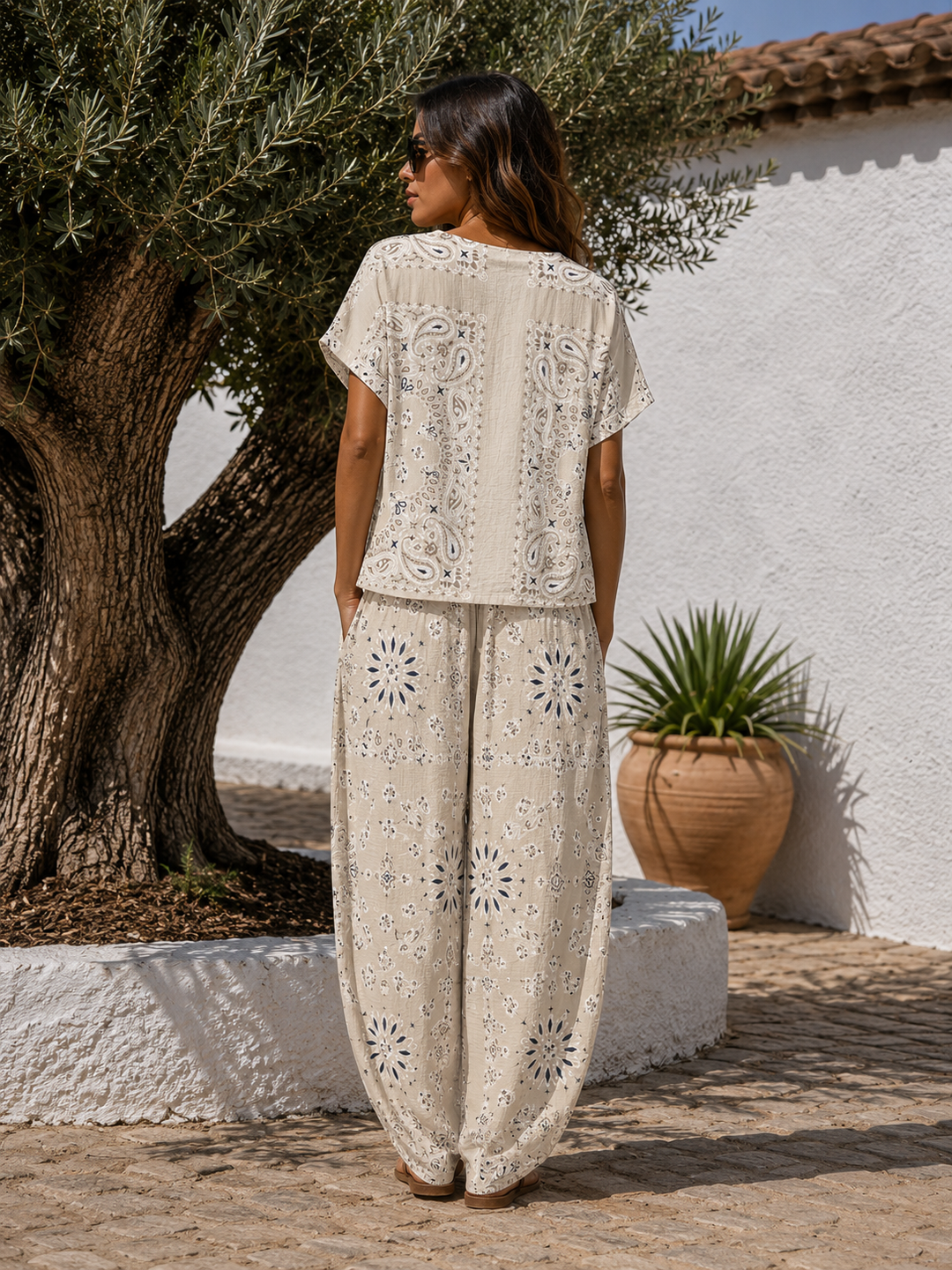 Amelia Bandana Print Co-Ord Beige