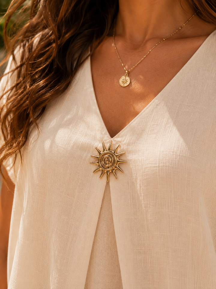 Emmie Sun Brooch Co Ord Beige