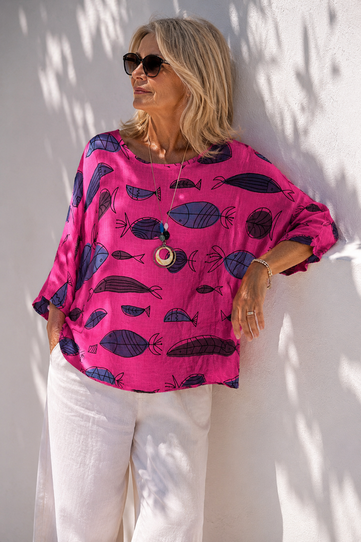 Neptunia Print Necklace Top Fuchsia
