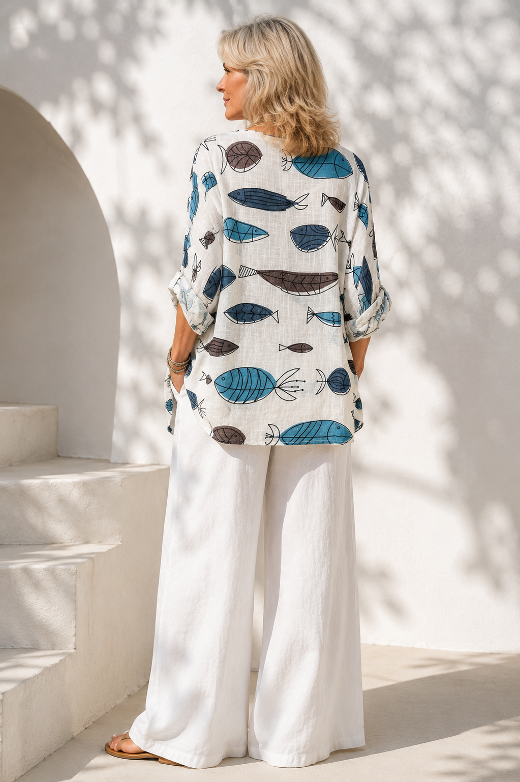 Neptunia Print Necklace Top White