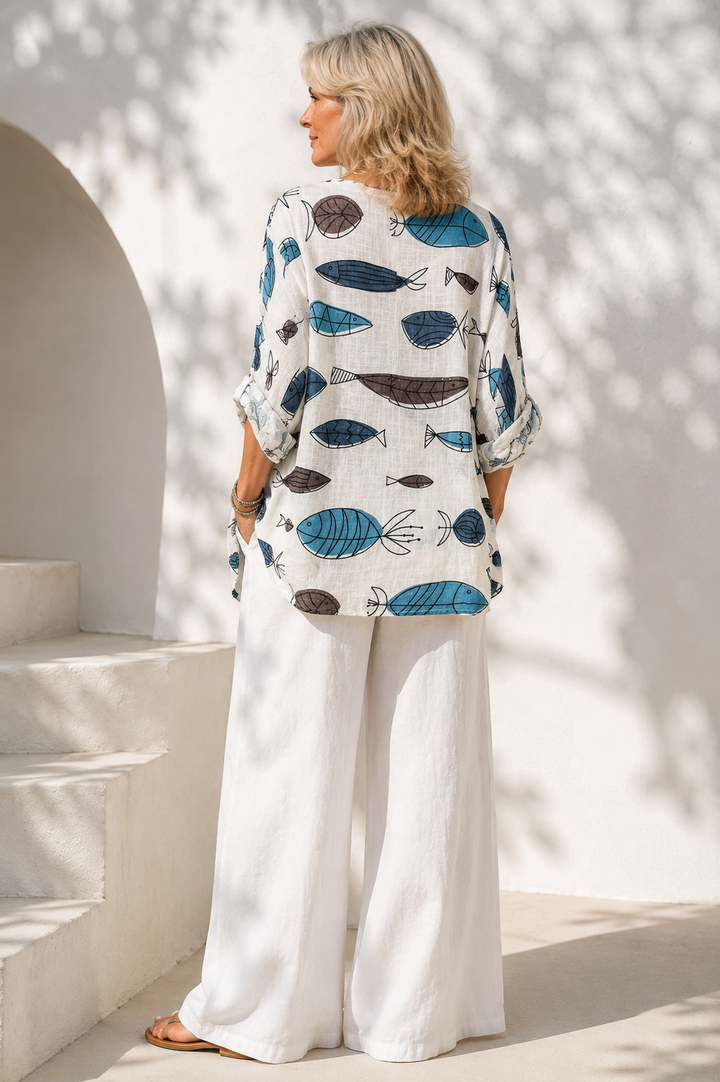 Neptunia Print Necklace Top White