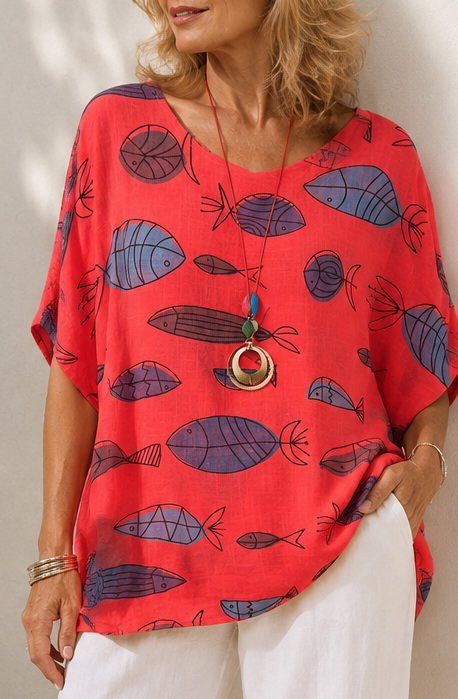 Neptunia Print Necklace Top Coral