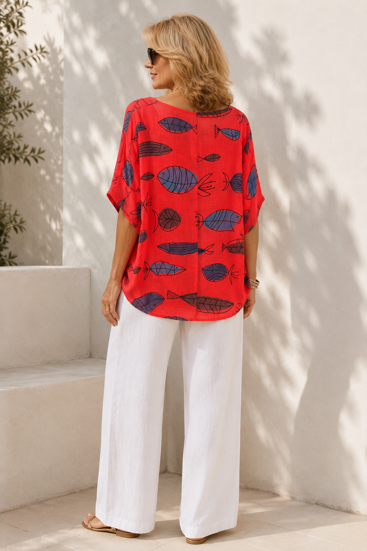 Neptunia Print Necklace Top Coral