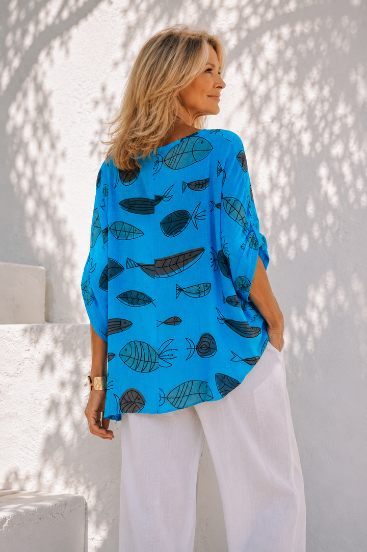 Neptunia Print Necklace Top turquoise