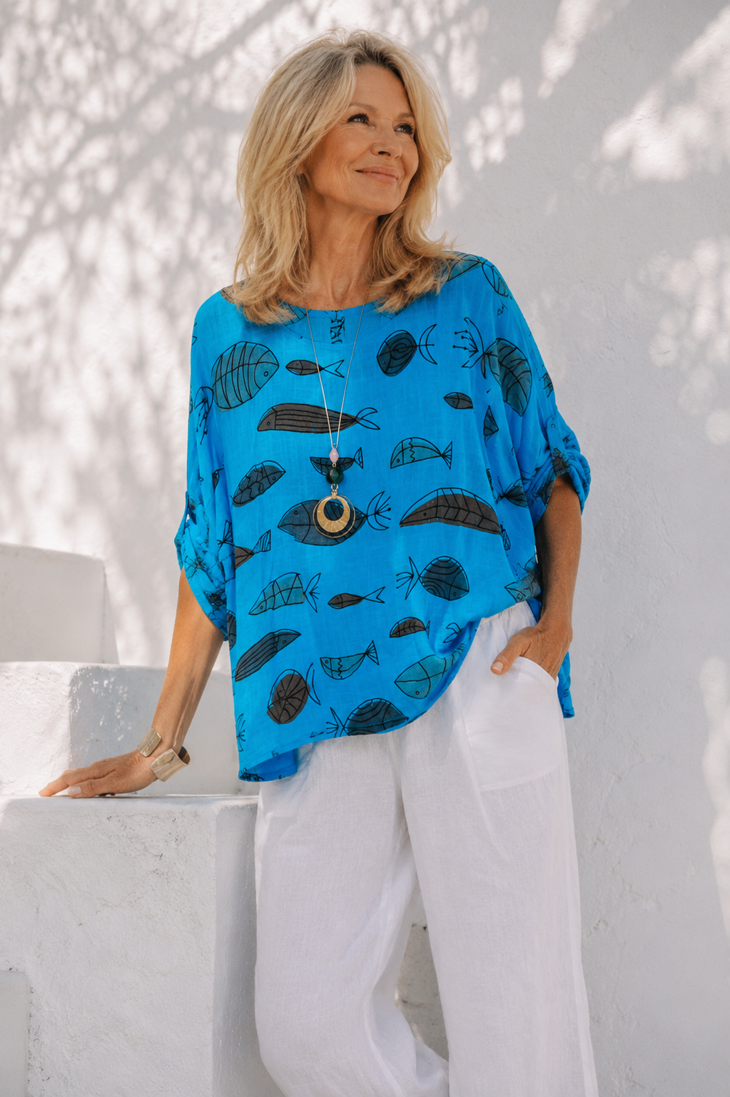 Neptunia Print Necklace Top turquoise
