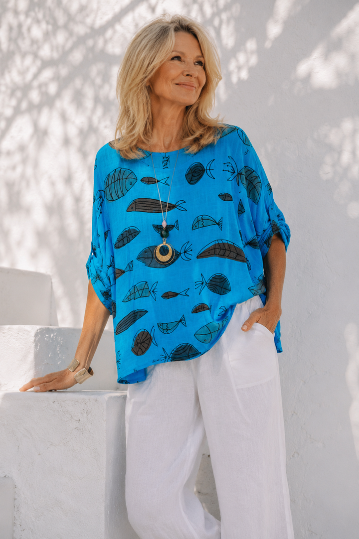 Neptunia Print Necklace Top turquoise