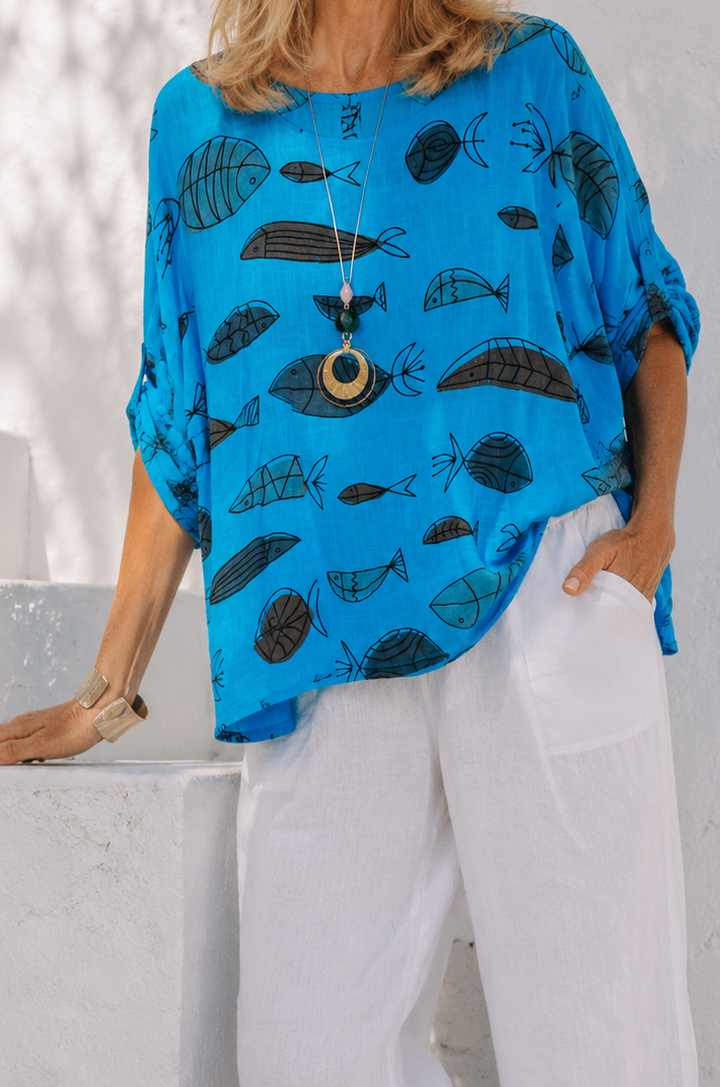 Neptunia Print Necklace Top turquoise