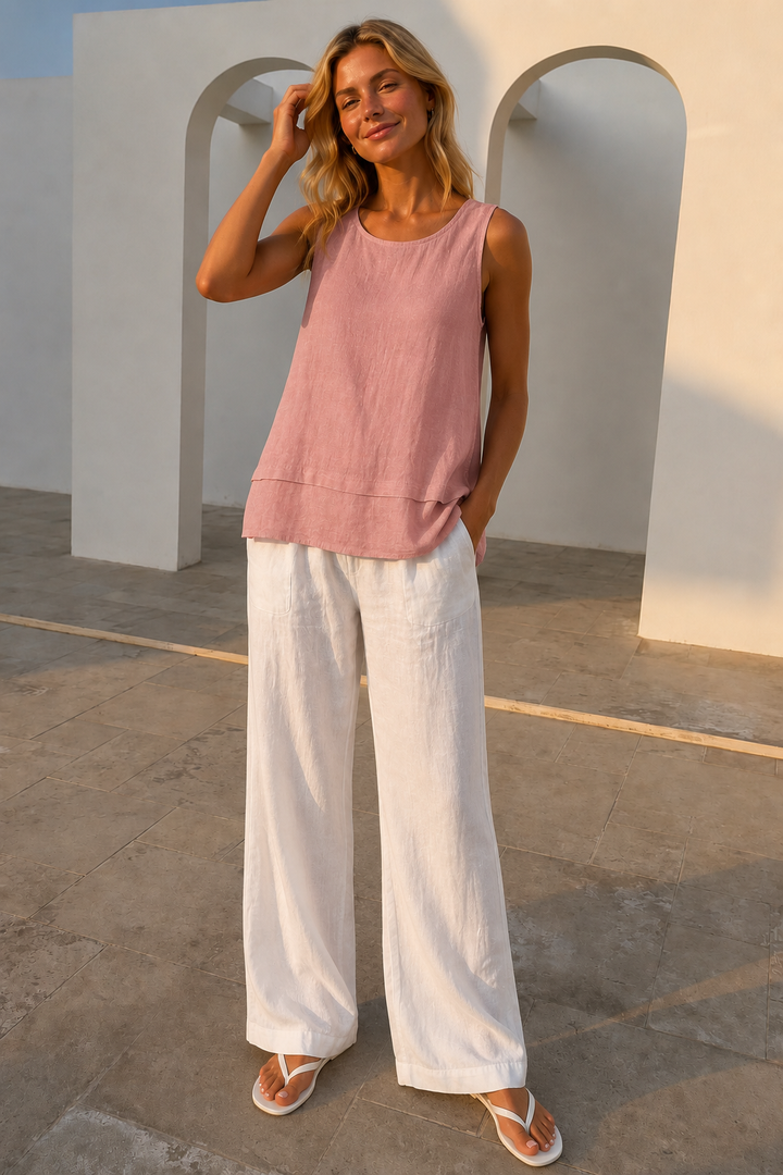 Matilda Sleeveless Linen Top Blush