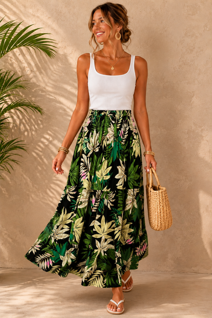 Ananda Tropical Floral Skirt Black