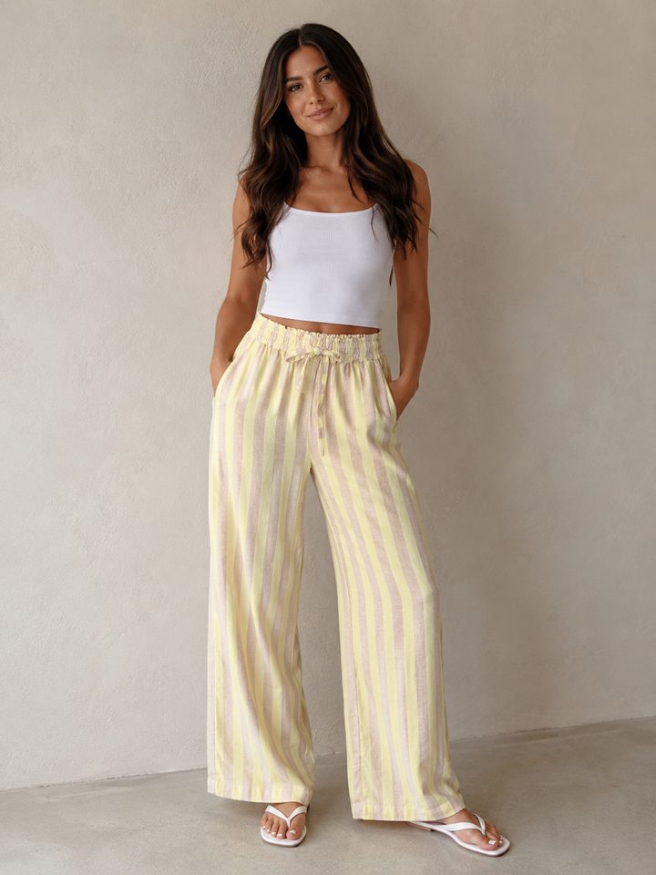 Cinta Stripe Cotton Trousers Lemon