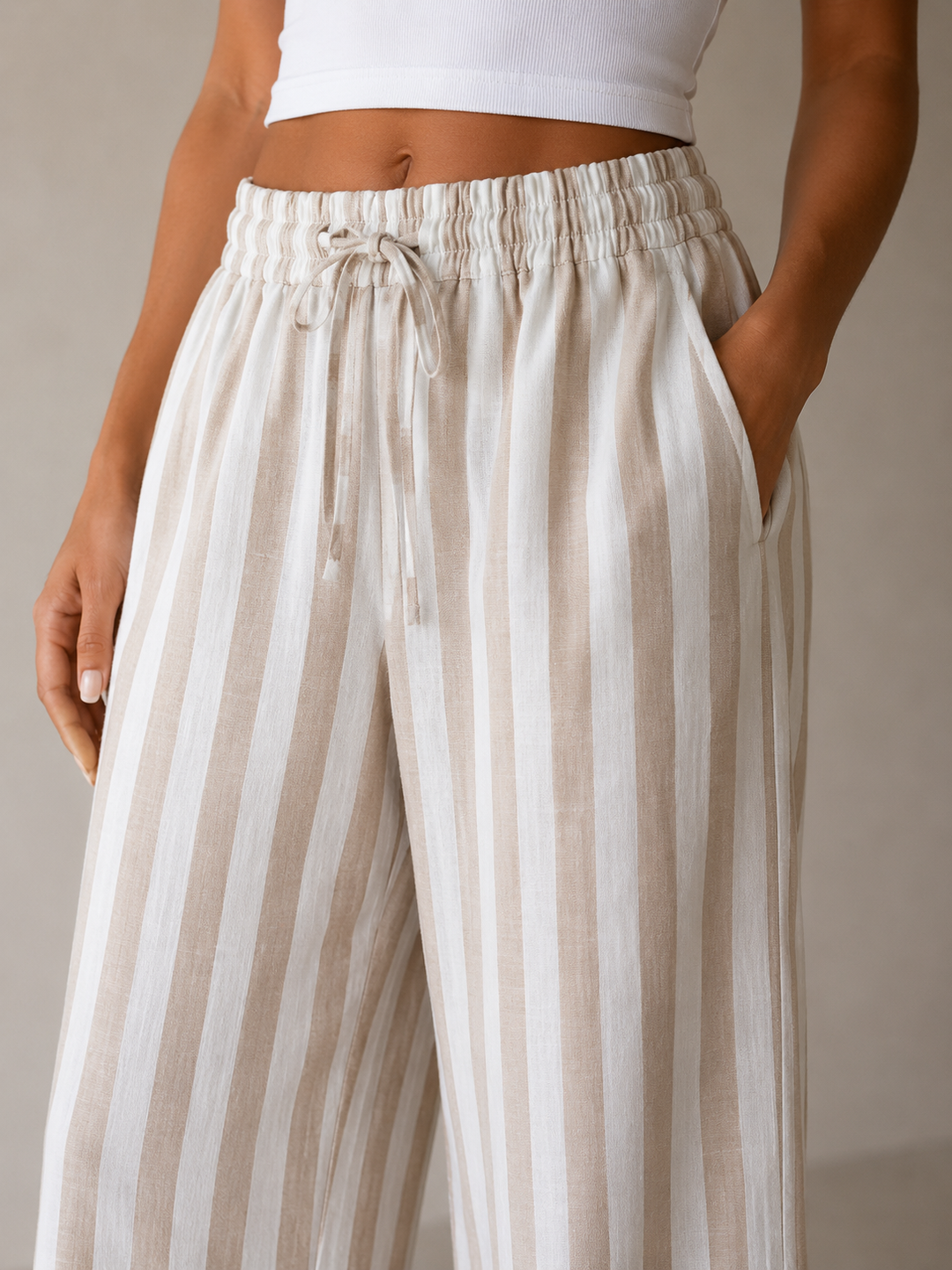Cinta Stripe Cotton Trousers Beige