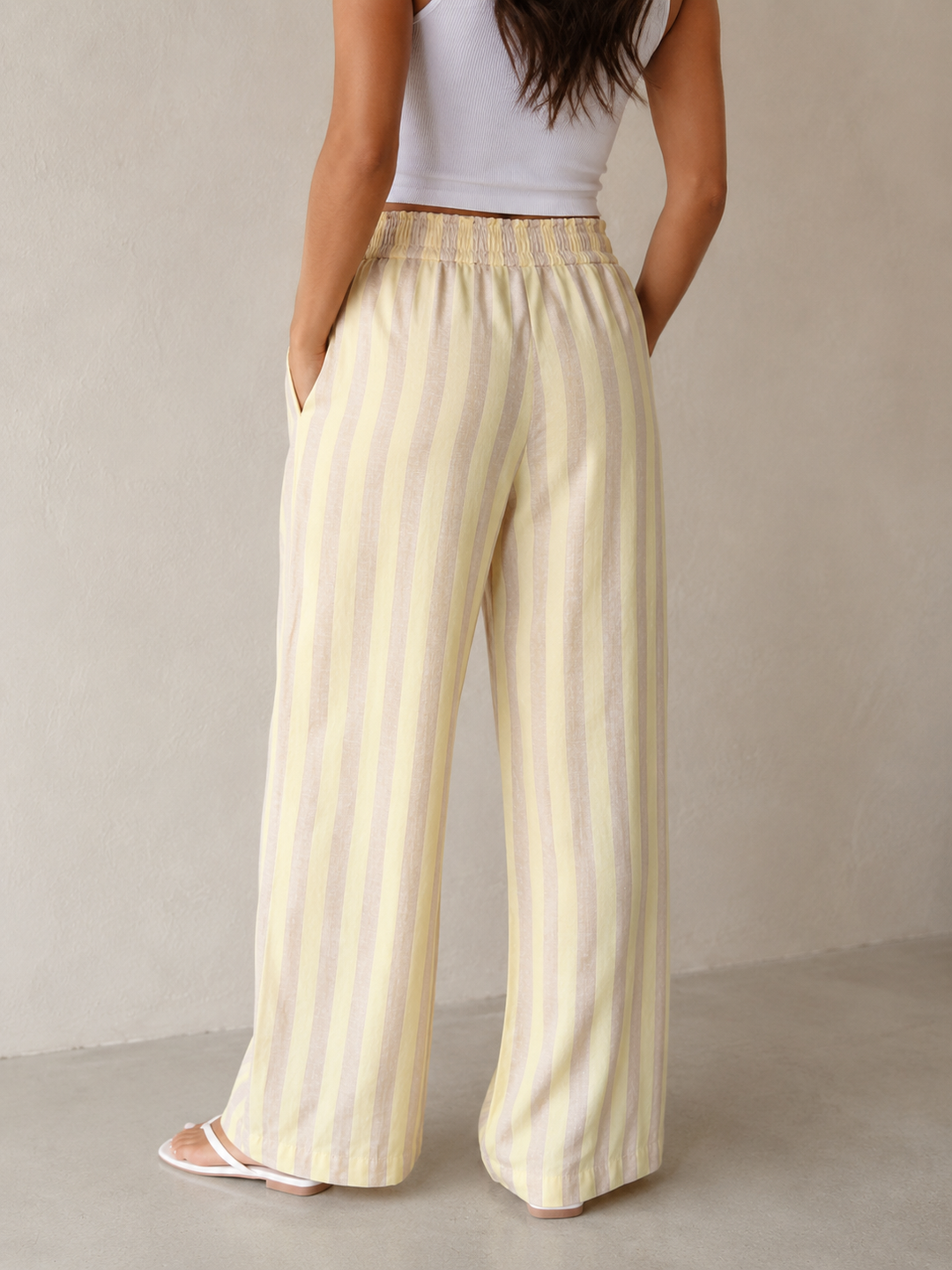 Cinta Stripe Cotton Trousers Lemon
