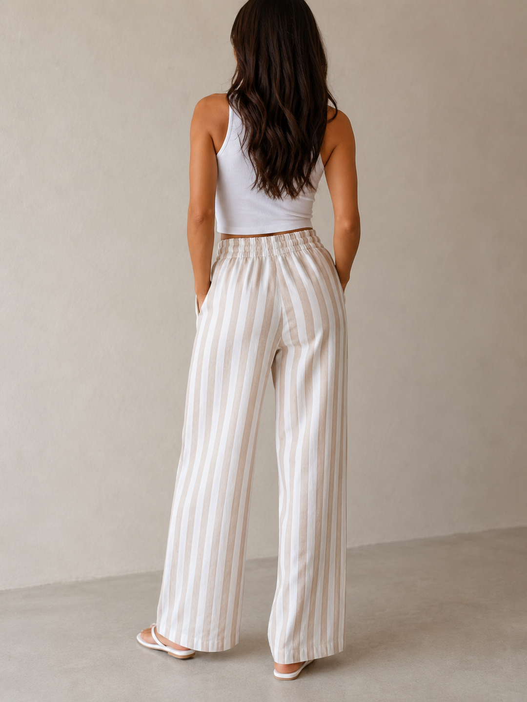 Cinta Stripe Cotton Trousers Beige