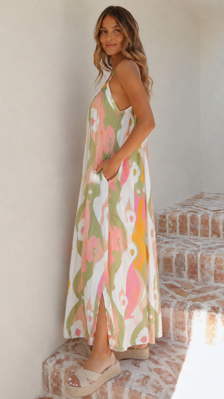 Samirah Floral Abstract Dress Pistachio