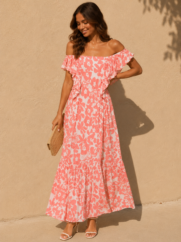 Kamilah Tropical Floral Dress Coral