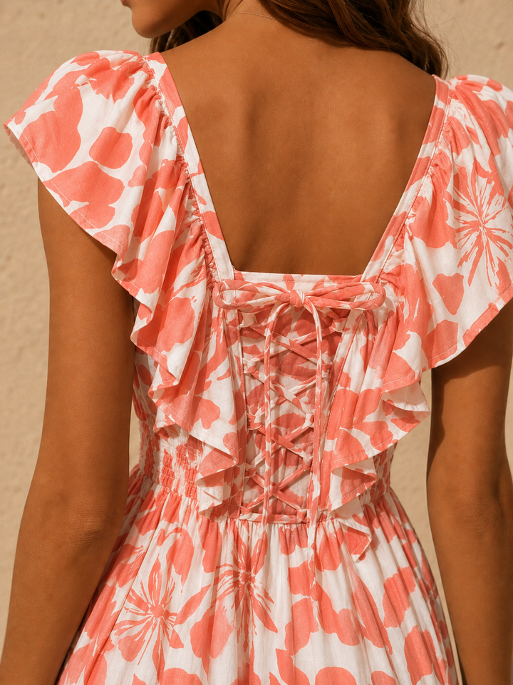 Kamilah Tropical Floral Dress Coral