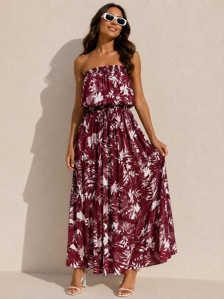 Melisa Palm Dress Burgundy