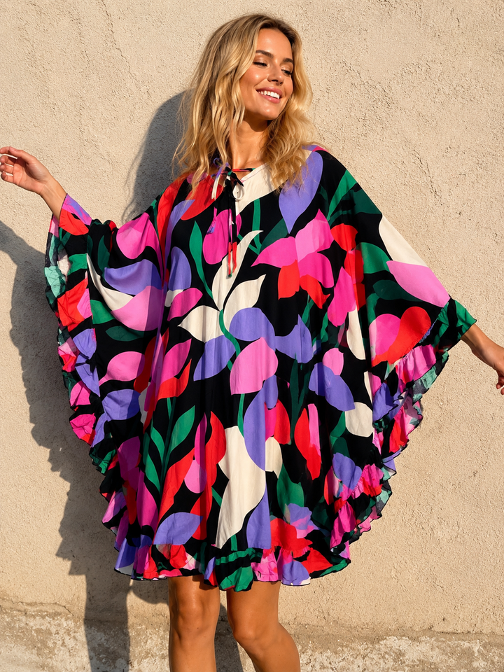 Amelya Bold Floral Kaftan Black