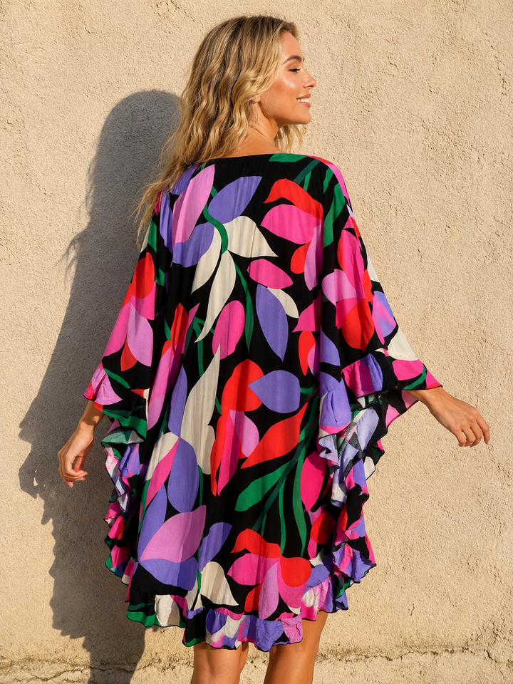 Amelya Bold Floral Kaftan Black