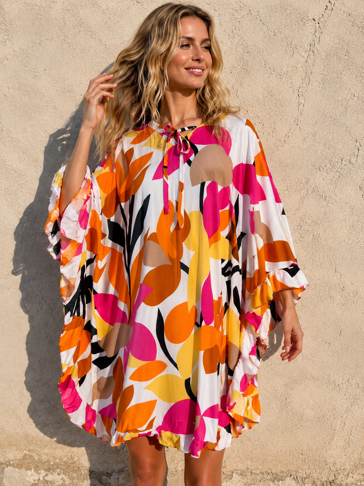 Amelya Bold Floral Kaftan White