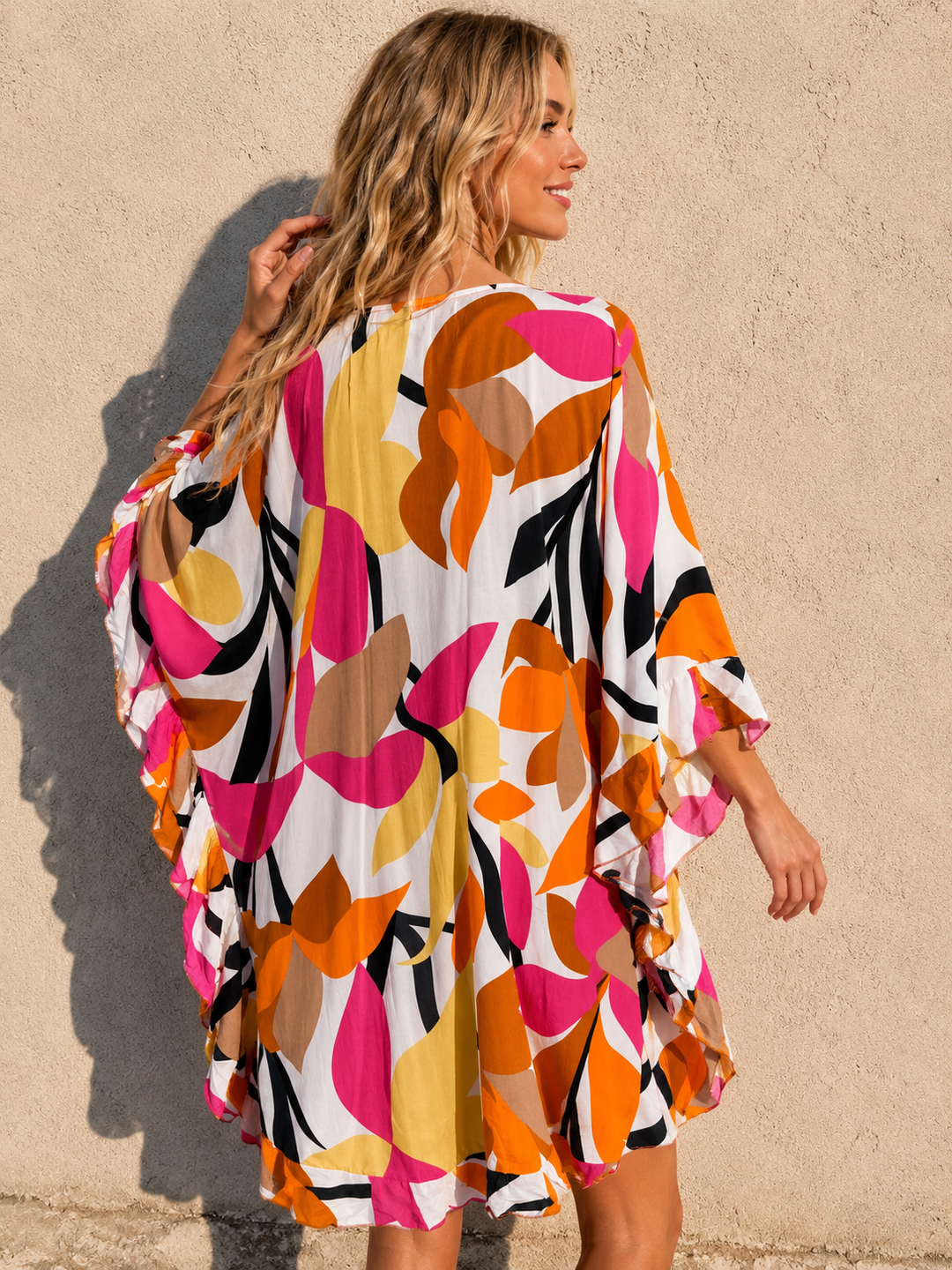 Amelya Bold Floral Kaftan White